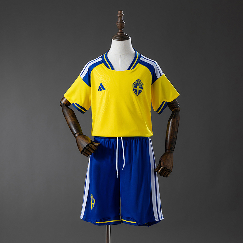 Sweden 2026 Home Kids Kit Jersey Size 16-28